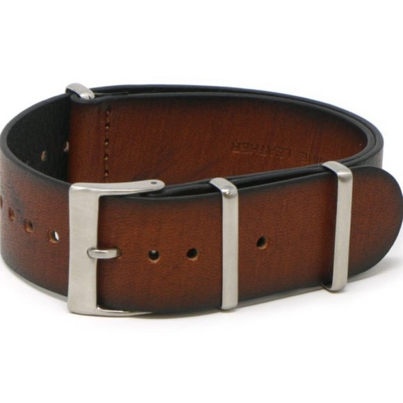 Italian Leather NATO Watch Strap Vintage Mohogany - Picture 1 of 4